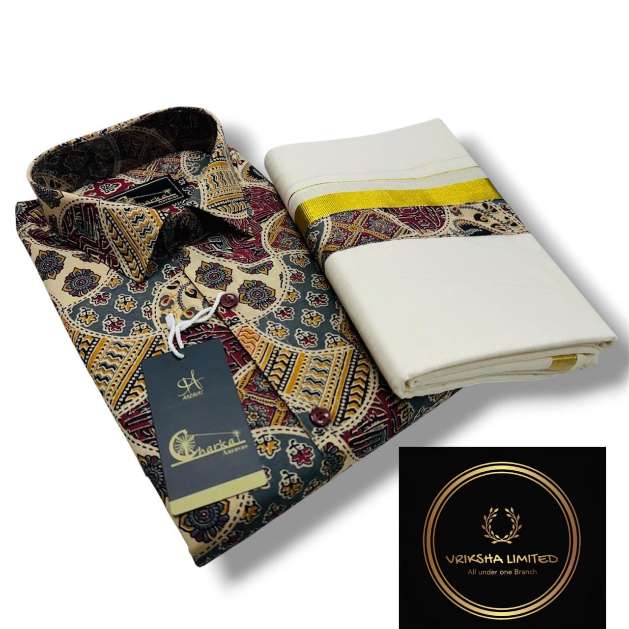 Kalamkari Shirt & Kasavu Mundu