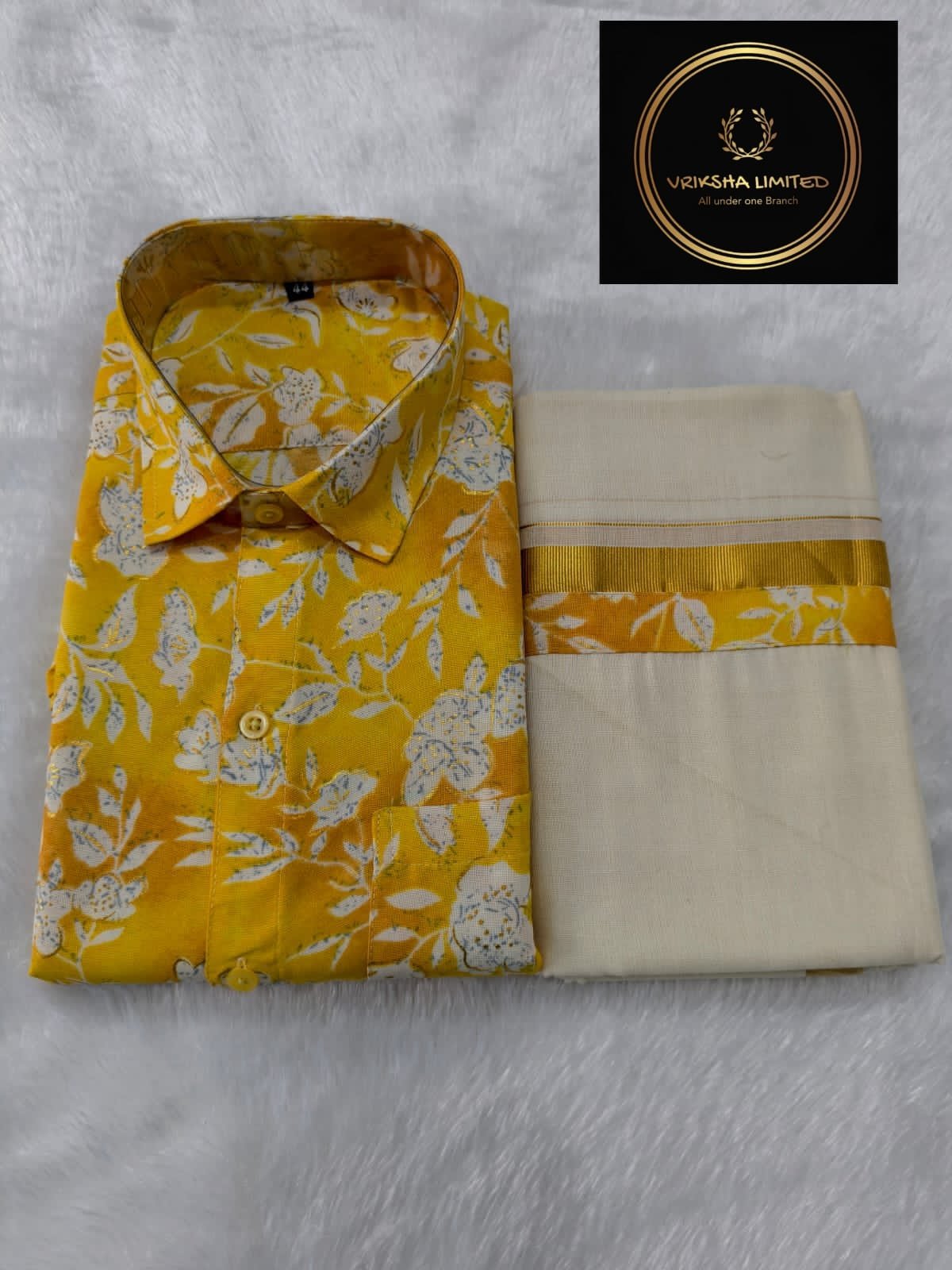 Yellow Floral & Kasavu Mundu
