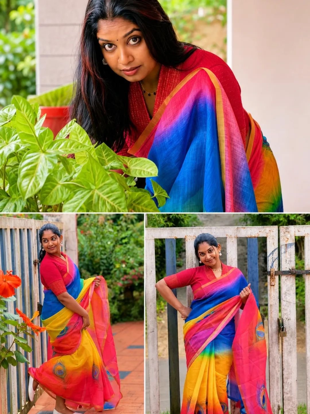 Rainbow Peacock Saree